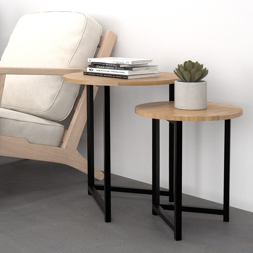 โต๊ะข้างแบบคู่ ไม้ยางพารา สไตล์ลอฟท์ Monster Steel รุ่น TSN008 ขนาด 50*50*55 cm.
